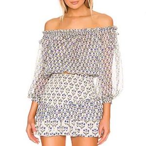 Misa Los Angeles Eva top and Azzedina Skirt both medium white and blue